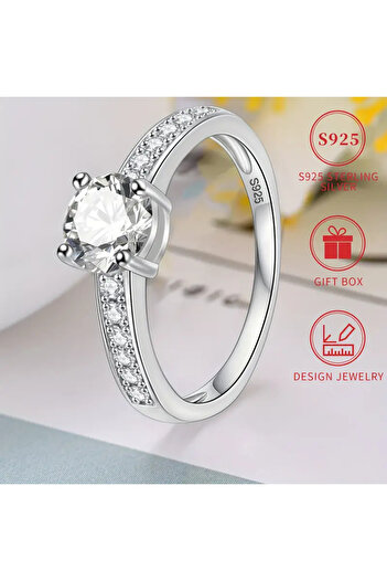 SAFİR Inel Logodnă Lux Argint Pur 925 Marime 8/ 2,8 grame Piatră Zirconia Rotundă