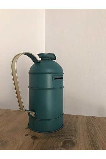 NOSTALJİM Decorative Metal Antique Blue Color Fuel Can with Savings Box Cylinder Type