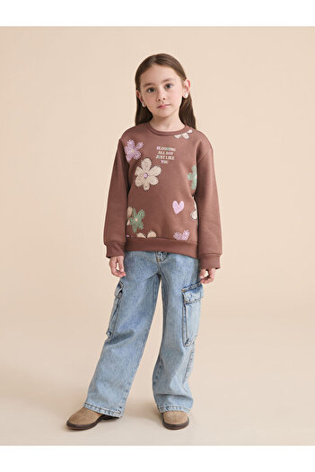 LC Waikiki Crew Neck Floral Girl's Sweatshirt