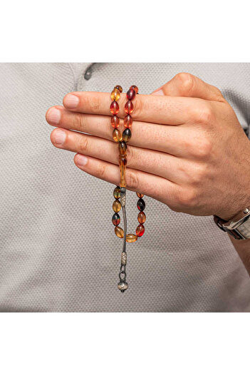 norsary Silver Ball Kazaz Tassel-Adorned Tightened Amber Prayer Beads