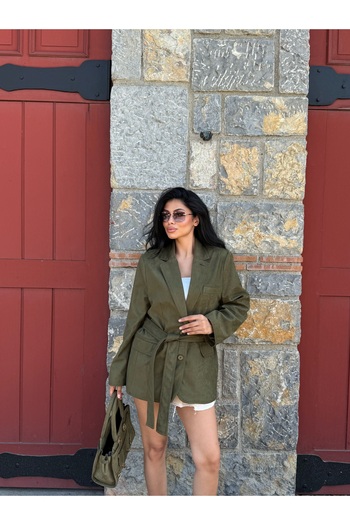 LB Laluna Butik Women's Belted Pocketed Suede Jacket