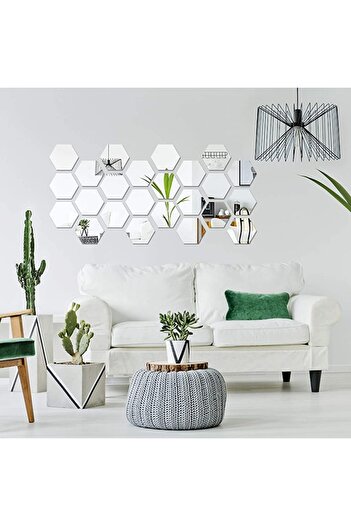 LUXER Set 24 Acrylic Self-Adhesive Mirrors Luxer, Hexagon Model, 12.5x11x6.4 cm, Silver