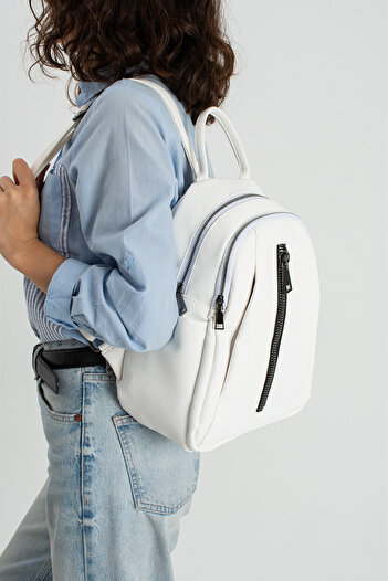 Fiona&Polo Women's White Backpack 8 Compartments Very Useful Bag