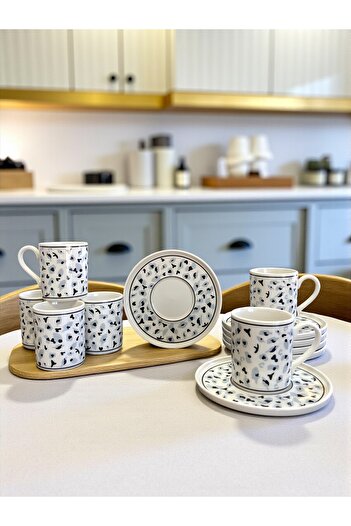 ferayhome Porcelain Coffee Cup Set for 6 People Gray Leopard Pattern - Feray Home