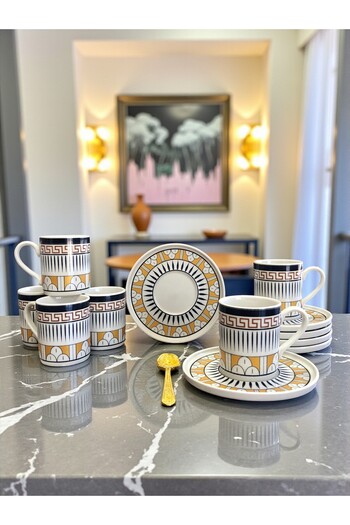 ferayhome Porcelain Coffee Cup Set for 6 People Simay Pattern - Feray Home