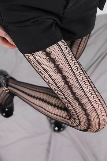 Black Pine (BP) Romantic Y2K Style Striped Fishnet Pantyhose Stockings
