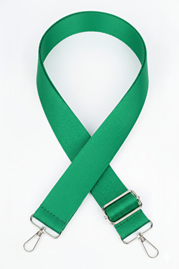 Defnella Green Polyester Column Adjustable Bag Handle - (125 cm) with Silver Metal Accessories (4cm)