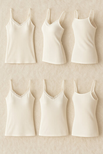 White Velvet Women's Cotton Lycra Lace Rope Strap Combed Cotton 6-Piece Undershirt Q6K4K2T1Ka
