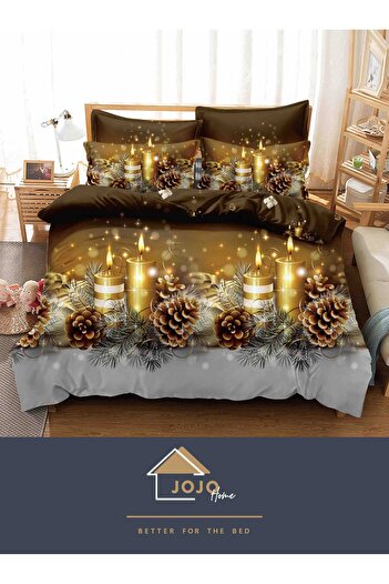 JOJO HOME Bedding set, with elastic, Christmas Edition, Jojo Home, 6 pieces, 180x200cm, Gold, Candles
