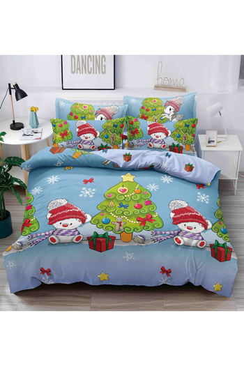 JOJO Lenjerie de pat pentru 2 persoane cu elastic 180x200, ZUBI, Mos Craciun, Finet, 6 piese