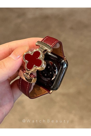 Alstrap Premium Clover and Leather Detailed Band Compatible with Apple Watch 11-10 42mm 9-8-7 41mm 6 -5-4- Se 40mm 38mm