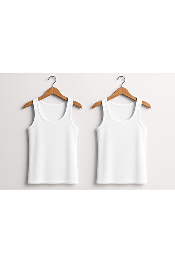 White Velvet Men's 100% Cotton White 2-Piece Double Rib Camisole Undershirt Q2İ2K3L0Kk