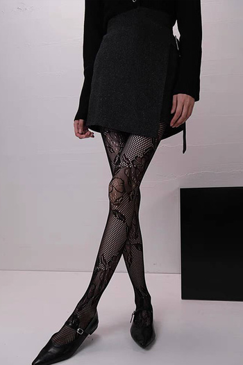 Black Pine (BP) Floral Mesh Intense Lace Patterned Pantyhose