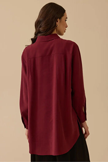 SEÇİL Women's Shirt Collar Long Sleeve Basic Tunic - Burgundy