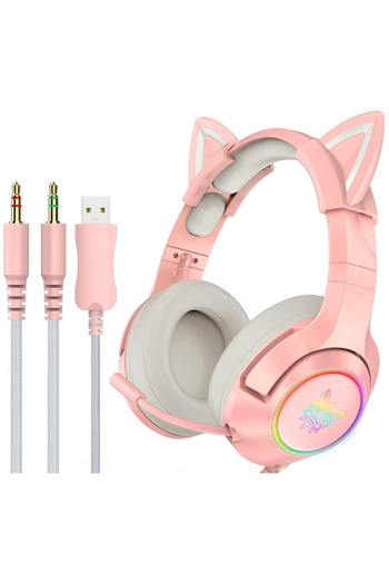 Generic Wired Gaming Headset Removable Cat Ears Headphones with Microphone