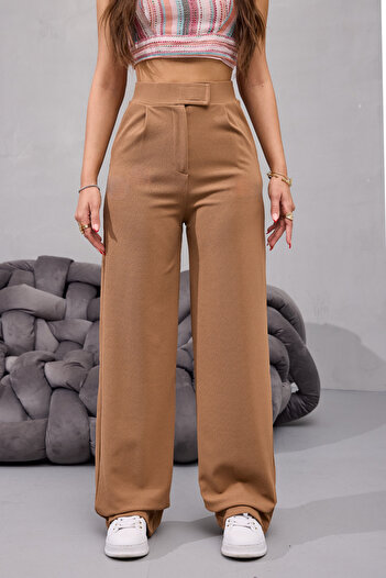 BİKELİFE Women's High Waist Lycra Velcro Closure Wide Leg Palazzo Pants