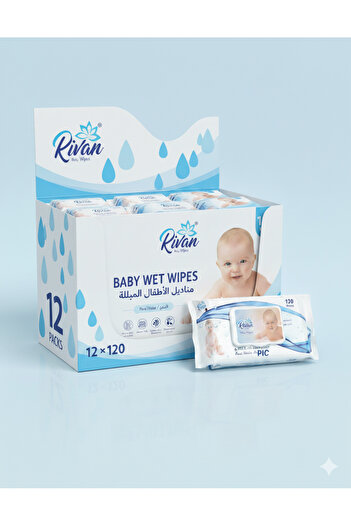 revan Water-only wet wipes set of 12 packs of 12 x 120 (1440 wipes) made in Saudi Arabia