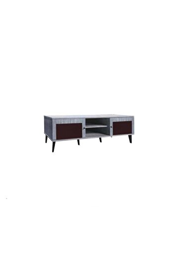 BAITY 10 TV Table Malaysian Wood 180 cm with 2 Drawers and Shelves - Gray and Dark Brown