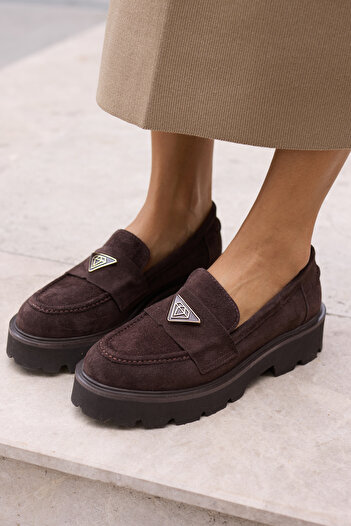 ANGELİNA JONES Mirela Women's Brown Real Suede Loafer Shoes