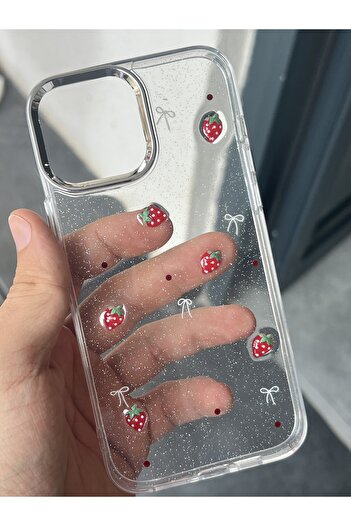 EDELFU iPhone 14 Pro Max Strawberry Glitter Transparent Flashy Silicone Phone Case