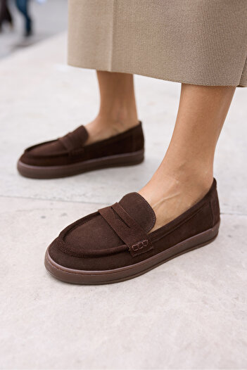 ANGELİNA JONES Craft Women's Brown Real Suede Loafer Shoes