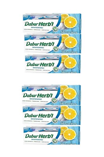 Dabur Herbal Whitening Toothpaste Plus Toothbrush Free Pack of 6 150grams