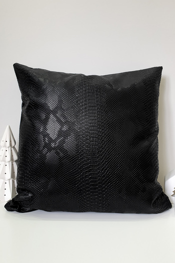 decofav Black Faux Python Leather Cushion Cover - 43X43Cm