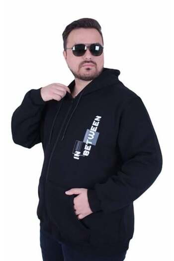 Starbattal Large Size Hooded Zippered 3Ip Sweat in between 25717 Black