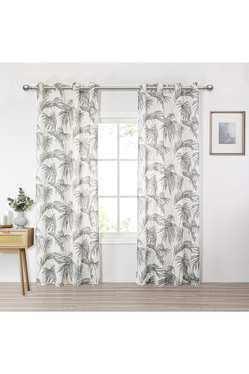 Five Store Linen fabric curtain with rings, palm leaves, Tenier, density 200 g/m2, 135 x 270 cm, beige