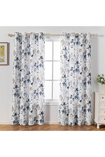 Five Store Blackout drapery with rings, floral pattern, Premuda, density 200 g/m2, 135 x 270 cm, brown