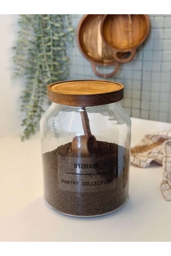 BUCOLIC Terra Acacia Glass Jar with Lid and Measuring Spoon Medium