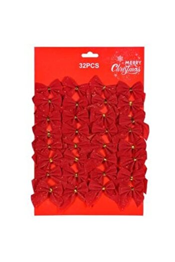Aneliz Red Velvet Christmas Decorative Bows 5.5 x 2 cm - 32 pcs