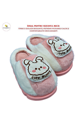 FOTOFUN Fluffy and Warm Slippers for Children - CuteBear Model, Pink, 30-31
