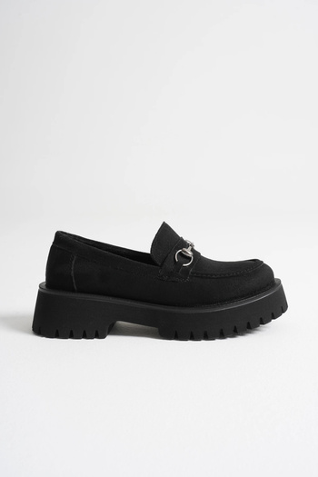 MFT AYAKKABI Women's Daily Comfortable Buckle Loafer Black Suede