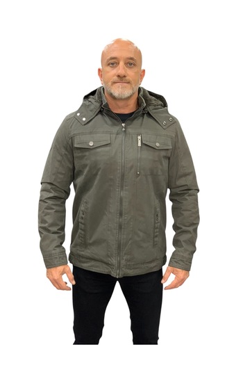 DYNAMO Men's Green Color Hooded Fur Lined Waterproof Jacket Coat