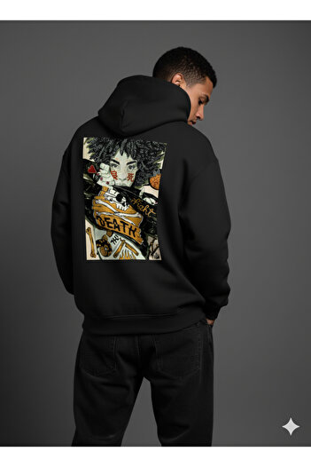 By Caspita Fashion Lenithra Death Back Printed Unisex Oversize Black Hoodie