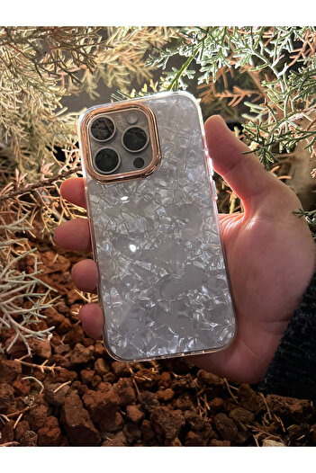 Dublin iPhone 15 Pro Compatible Silicone Case Marble Pattern Gold Detailed Cover