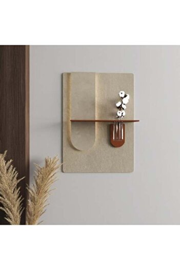 SND Illuminated Wooden Wall Shelf with Artistic Design and Vase
