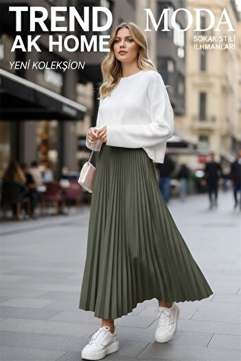 OSKAR FIRÇA Khaki Color Skirt with Elastic Waist and Pleats