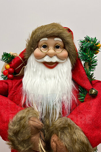 Huzur Party Store 90 Cm Hediye Çuvallı Noel Baba Figürü Prime Seri Kırmızı Kürklü Yılbaşı Yeni Yıl Çam Ağacı Dekoru