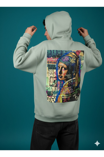 By Caspita Fashion Lenithra Pearl Earring Girl Back Printed Unisex Oversize Gray Hoodie