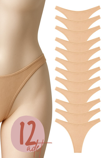 LİBELLA İÇ GİYİM Women's Cotton Lycra Thong Panties 12 Pack - Skin Color