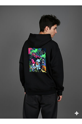 By Caspita Fashion Lenithra Jazz Club Back Printed Unisex Oversize Black Hoodie