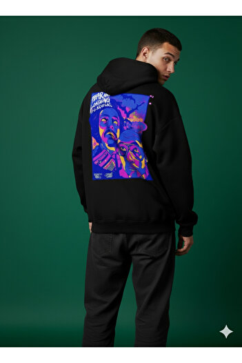 By Caspita Fashion Lenithra Las Vegas Back Printed Unisex Oversize Black Hoodie
