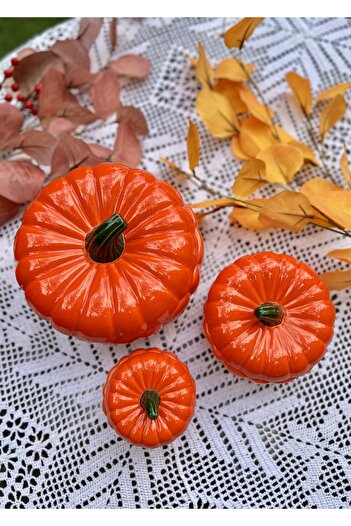 MAMALİZA 3-Piece Ceramic Pumpkin Set – Decorative Storage Box, Spice Jar, Sugar Bowl (250 Ml, 500 Ml, 1 Liter)