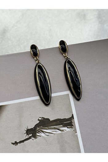 Twinssis Accessories Black Oval Long Dangle Earrings