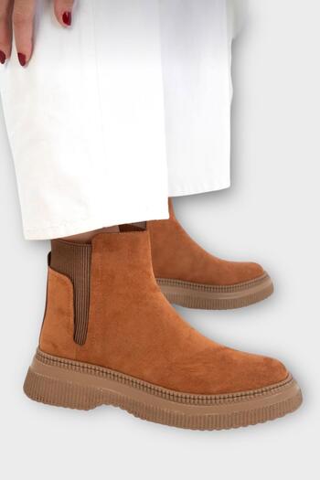 Liger Daily Women's Suede Boots with Elastic Sides Taba