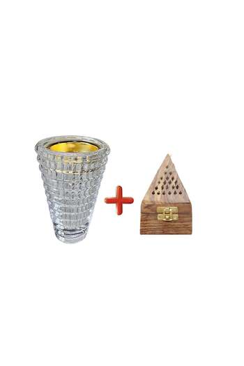 Generic Incense Burner Holder Crystal And Wooden Pyramid Shape Burner Set Of 2