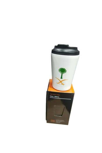 Generic Travel Coffee Mug For Hot And Cold Drinks With Two Swords And Palm Design White