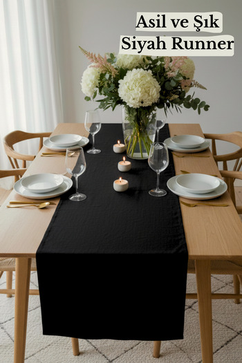 KAMİZ Black Runner Noble and Stylish Runner Stain and Liquid Repellent 40X110 cm